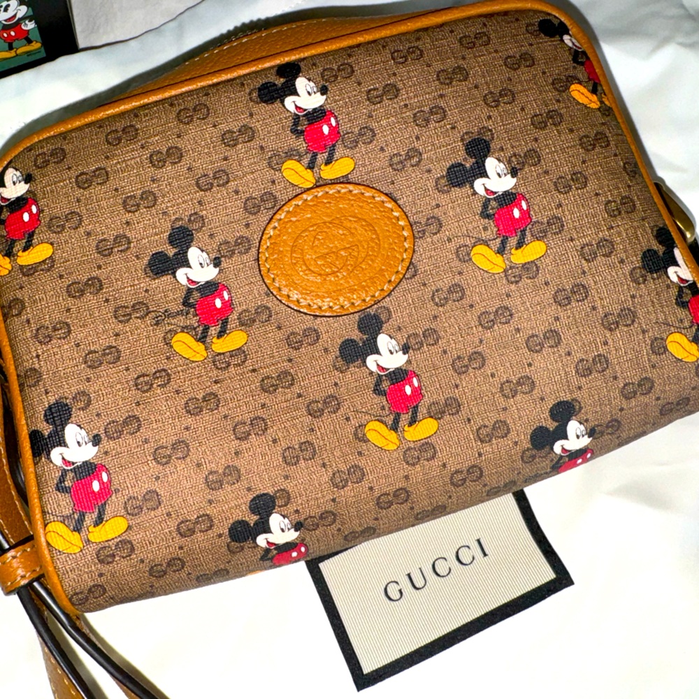 GUCCI X Disney Brown GG Coated Canvas Mickey Mouse Mini Crossbody Bag